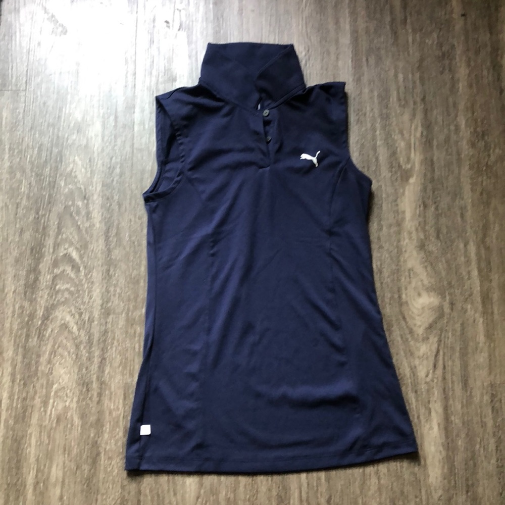 Solid navy puma golf sleeveless polo